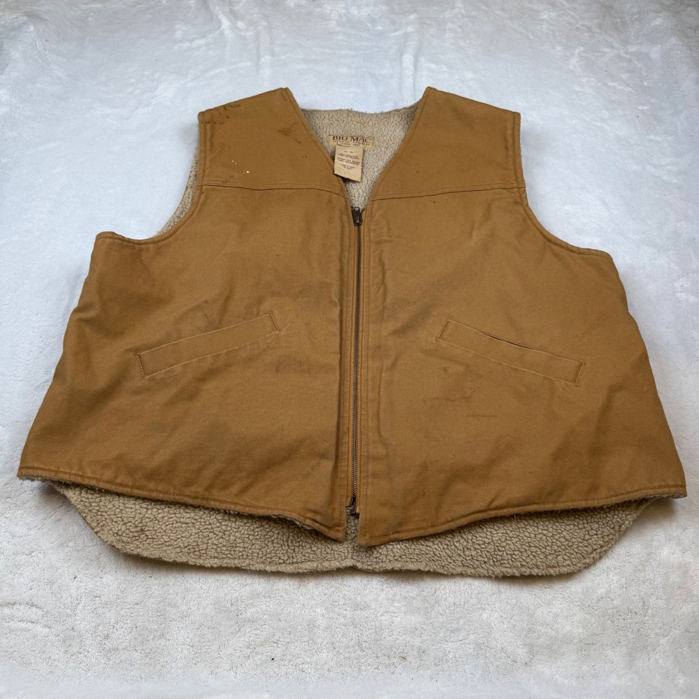 Big Mac Mens XXL Brown Duck Canvas Sherpa Lined Workwear Vest Vintage Distressed